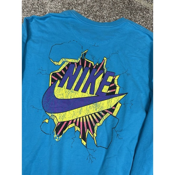 Vintage‎ Nike Sweatshirt Men's Large Retro Logo Pullover Aqua Blue 90s Y2K - Picture 1 of 11